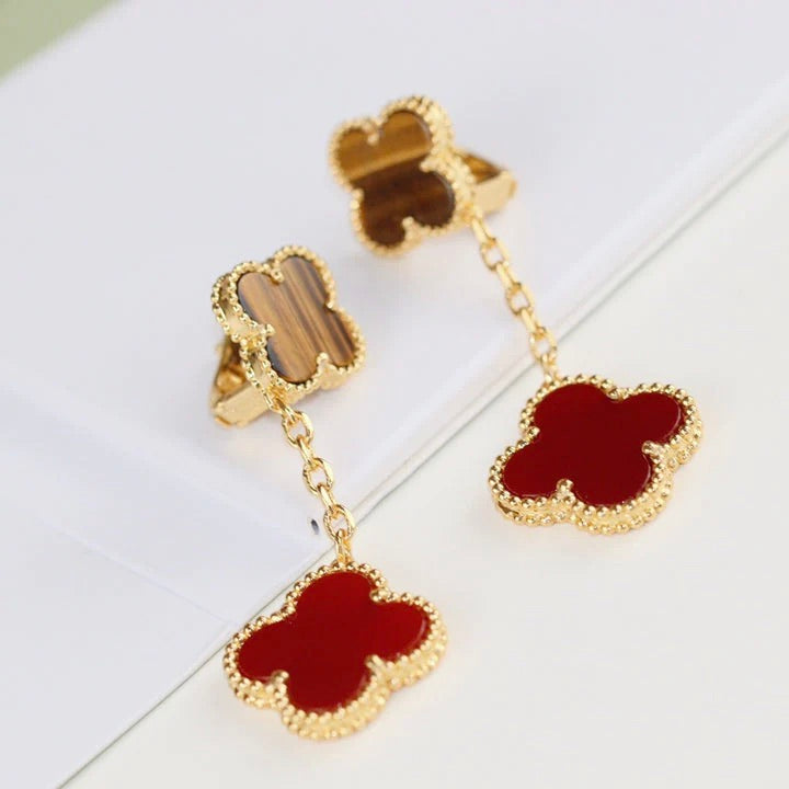 [AuraEcho]CLOVER  2 MOTIF  TIGER EYE CARNELIAN EARRINGS