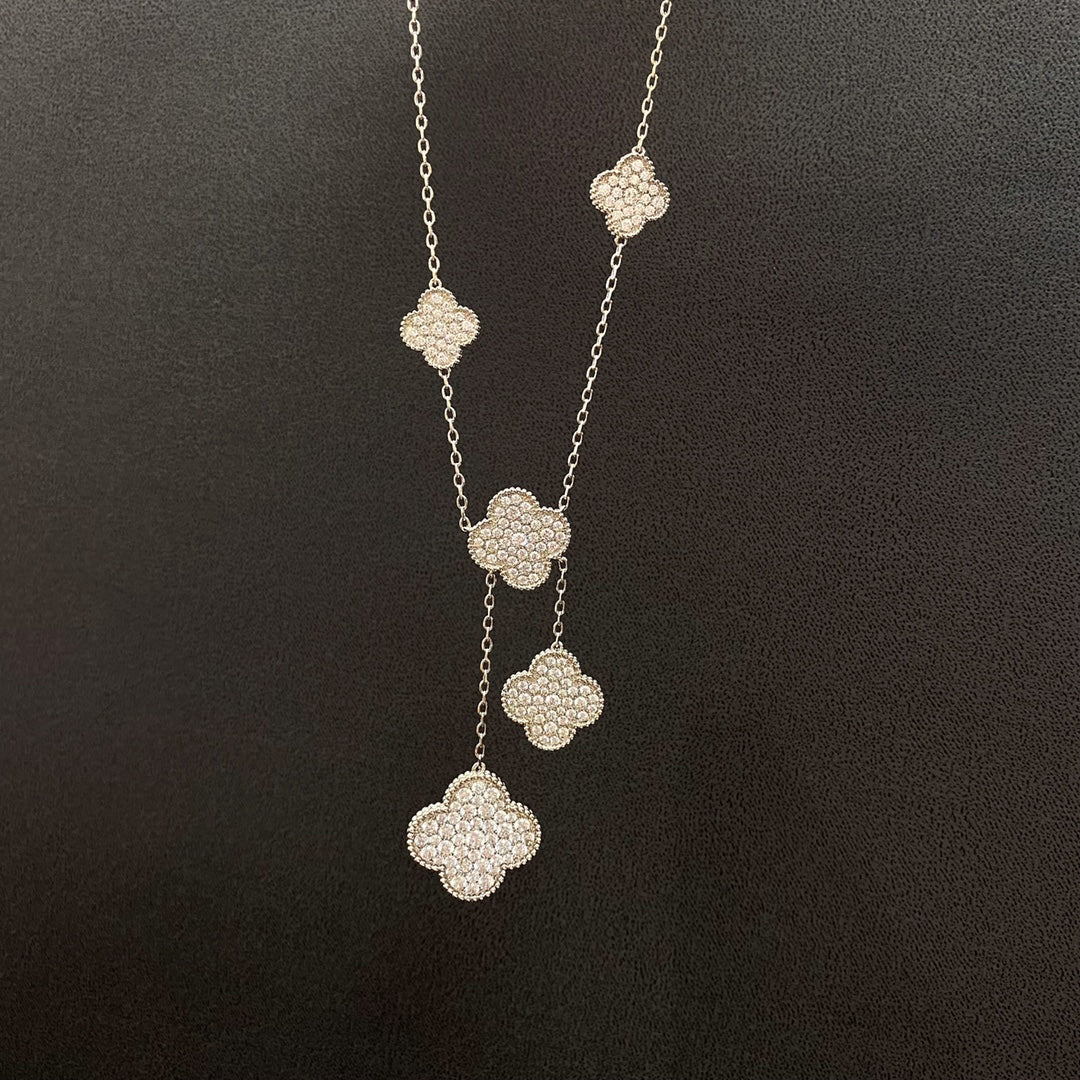 [AuraEcho]CLOVER 5 MOTIFS SILVER DIAMONDS NECKLACE