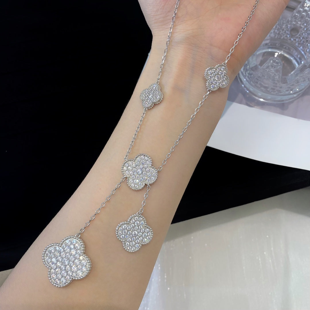 [AuraEcho]CLOVER 5 MOTIFS SILVER DIAMONDS NECKLACE