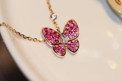 [AuraEcho]BUTTERFLY RED DIAMOND ROSE GOLD NECKLACE