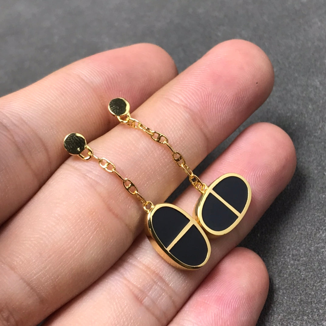 [AuraEcho]CHAINE VERSO BLACK CERAMIC SILVER EARRINGS