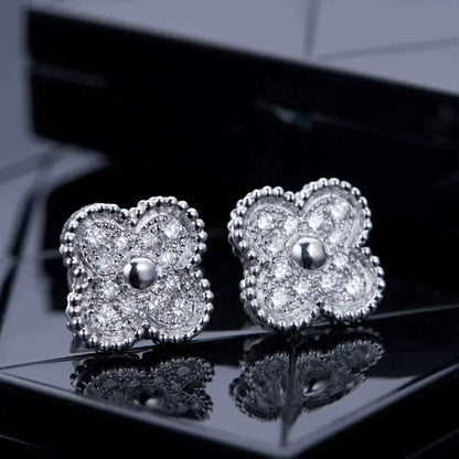 [AuraEcho]CLOVER 1 MOTIFS DIAMOND STUD EARRINGS SILVER