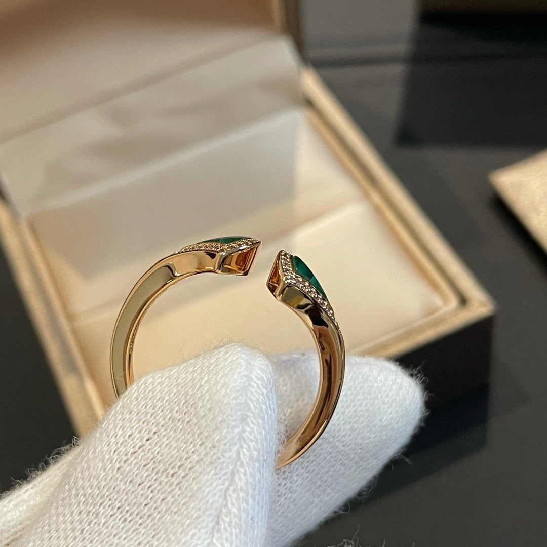 [AuraEcho]DREAM MALACHITE DIAMOND OPEN RING