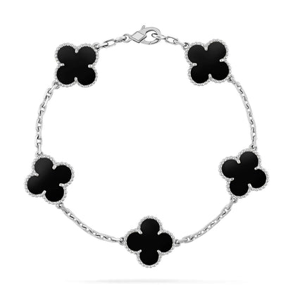 [AuraEcho]CLOVER 5 MOTIF ONYXS  BRACELET SILVER
