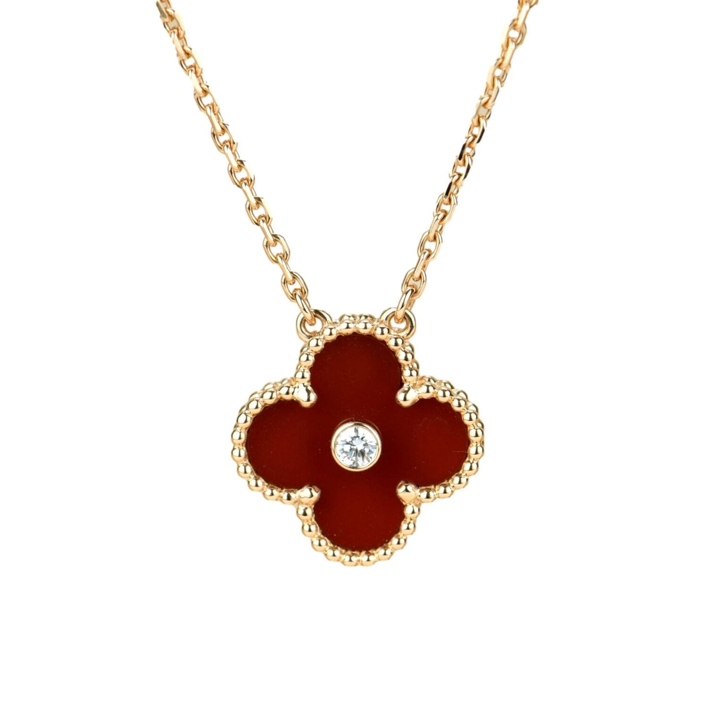 [AuraEcho]CLOVER 15MM DIAMOND CARNELIAN NECKLACE