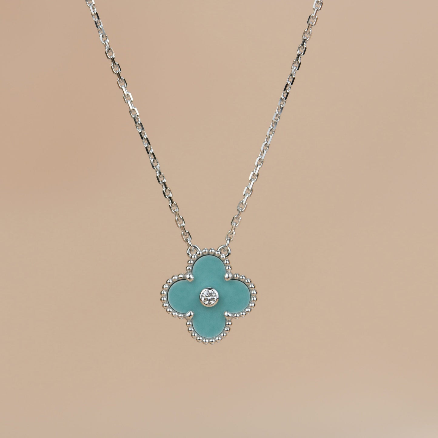 [AuraEcho]CLOVER 15MM DIAMOND SVRES PORCELAIN  NECKLACE SILVER