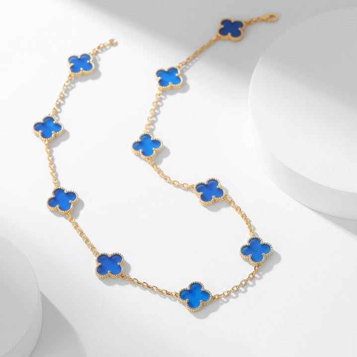 [AuraEcho]CLOVER 10 MOTIFS BLUE AGATE NECKLACE