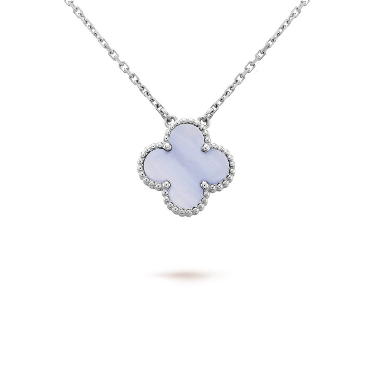 [AuraEcho]CLOVER 15MM BLUE CHALCEDONY NECKLACE SILVER