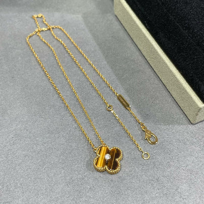 [AuraEcho]CLOVER 15MM DIAMOND AND YELLOW TIGER'S EYE AGATE necklace