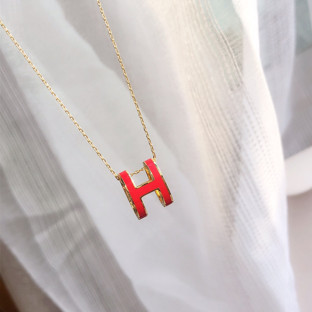 [AuraEcho]HM CLIC RED ENAMEL GOLD NECKLACE