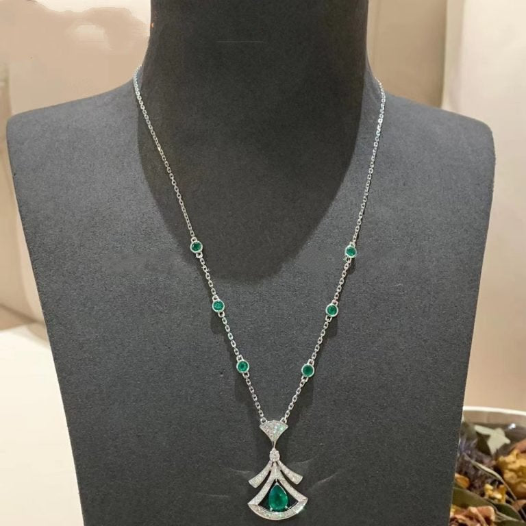 [AuraEcho]DREAM NECKLACE MALACHITE DIAMOND SILVER