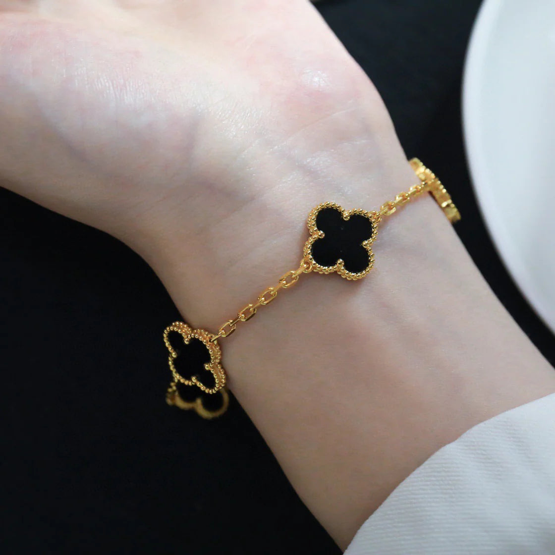 [AuraEcho]CLOVER  5 MOTIFS BLACK ONYX BRACELET
