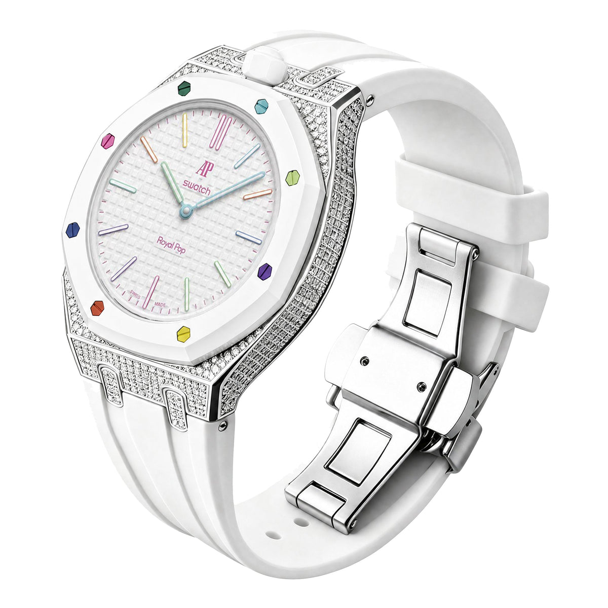 [AuraEcho] Royal Oak Pop Exclusive Steel Case With Diamond(Moissanite) & Silicone Strap