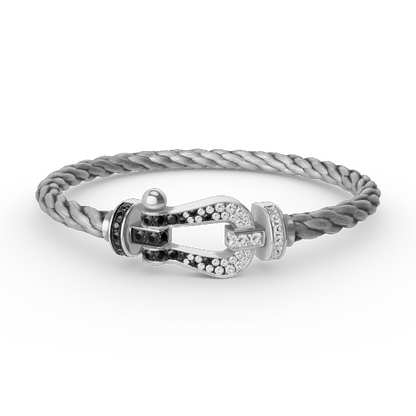 [AuraEcho]FORCE LARGE HORSESHOE BLACK WHITE DIAMOND BRACELET SILVER
