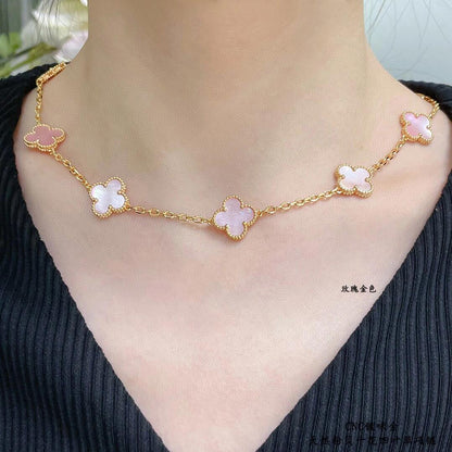 [AuraEcho]CLOVER 10 MOTIFS PINK MOP NECKLACE