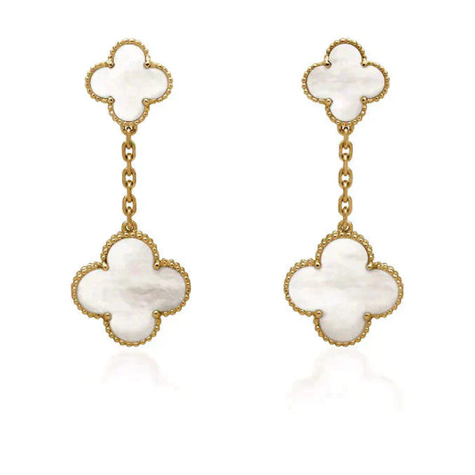 [AuraEcho]CLOVER 2 MOTIF WHITE MOP EARRINGS